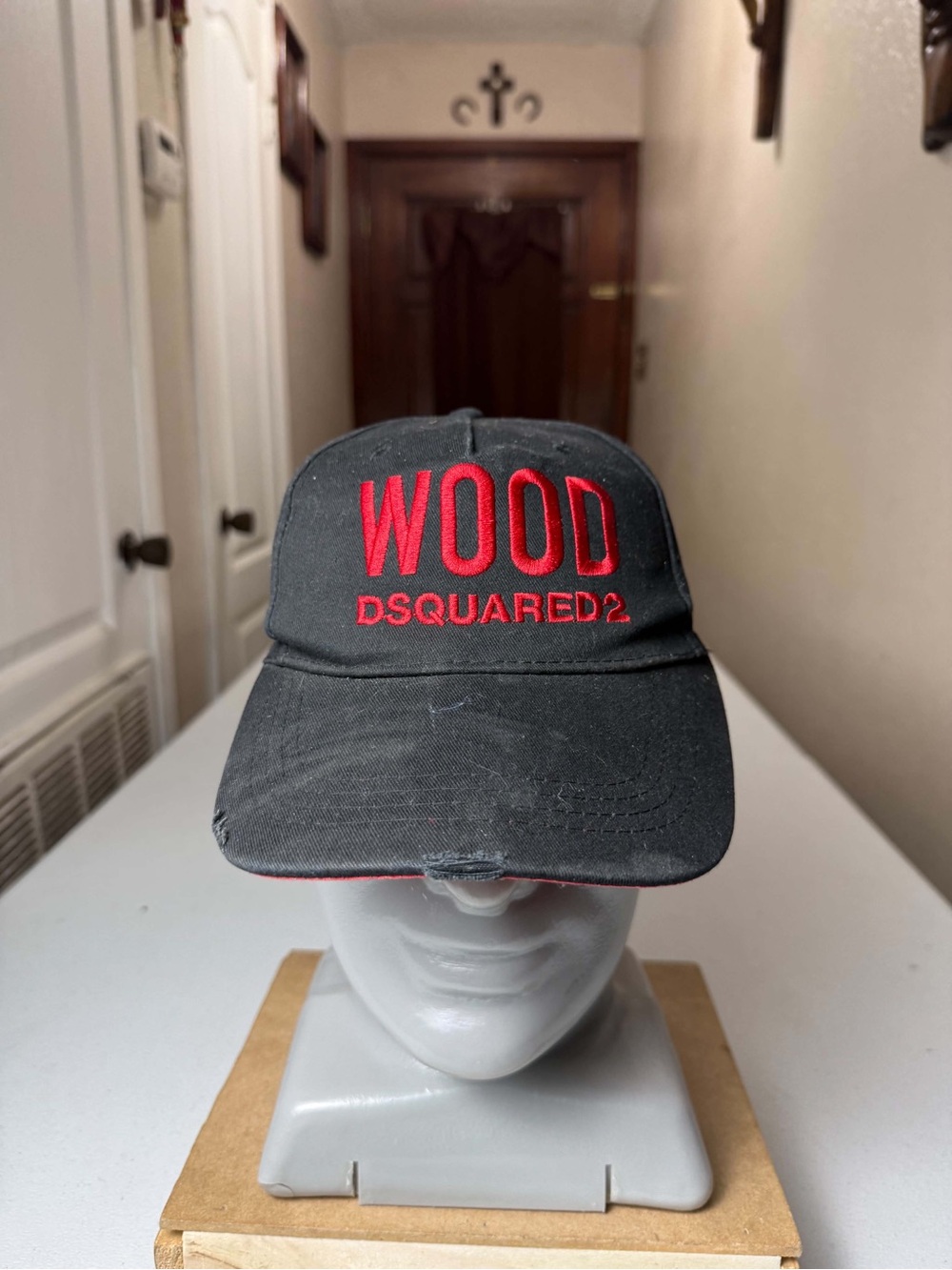 Dsquared2 Black& Red Wood Distressed Cap Hat Basseball Y2K One Size